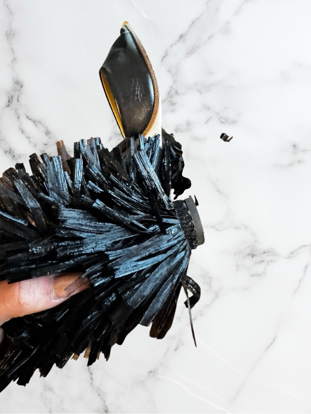MOSCHINO Black Slingback Fringe Platforms - Picture 14 of 14